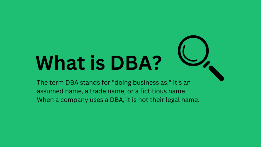 A definition of the term DBA on green background