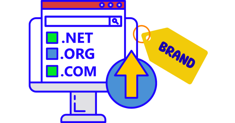 Domain Name Icon and The word Brand on brandable domain name 768x402